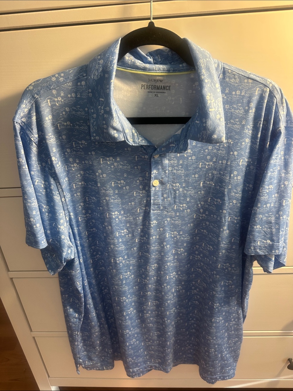 J. Crew Light Blue Palm-Print Performance Polo